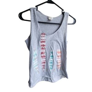 Self Esteem Gray Feathers Sleeveless Tank Top Medium Beach Summer Flowy